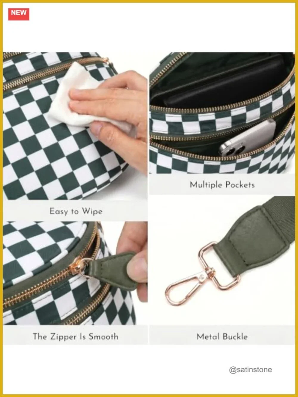 Checkered Crossbody Bag Nylon Bum Bag Women Spacious Handbags Fanny Pack with